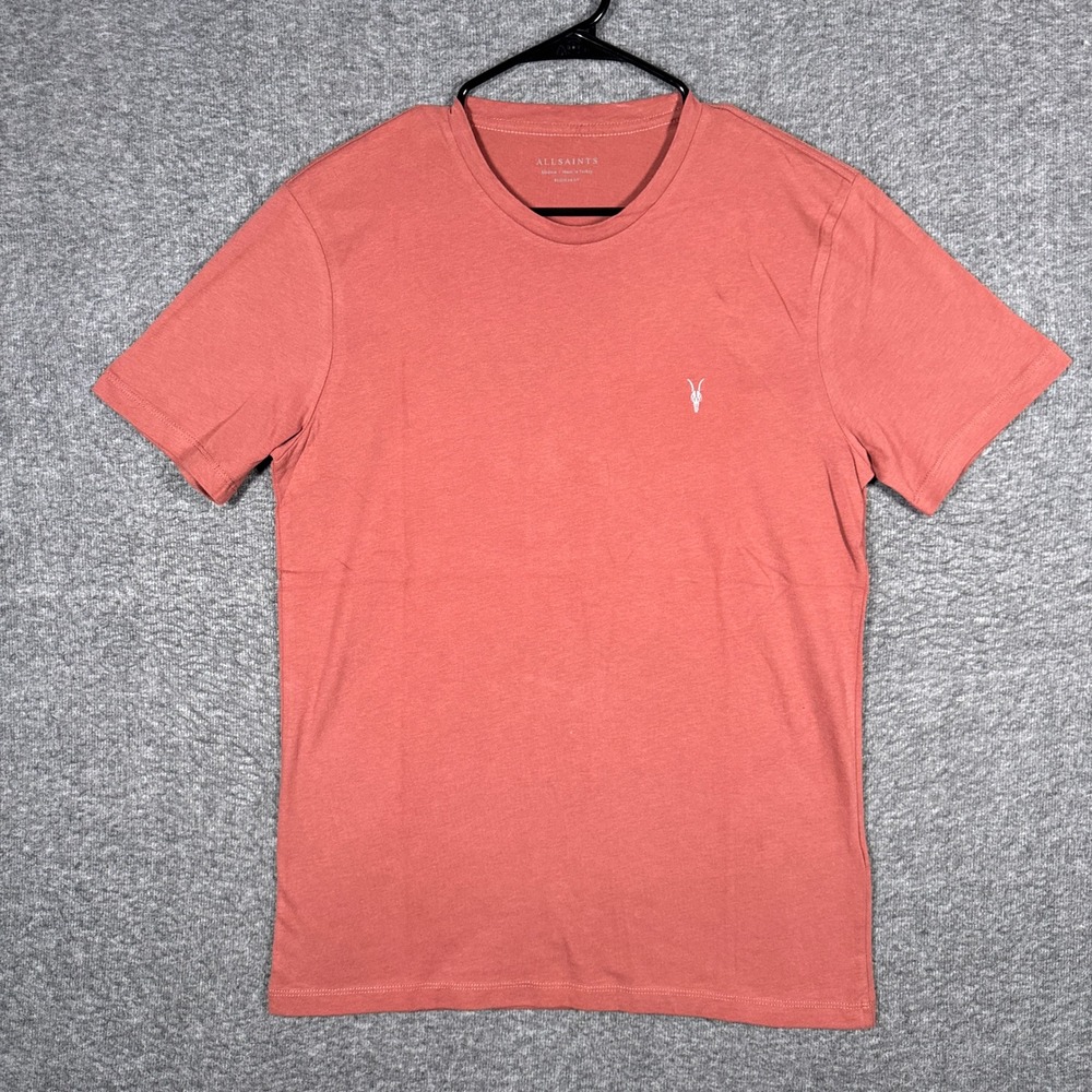 All Saints Tonic T-Shirt Mens Medium Orange Red Ramskull Embroidered Logo Crew